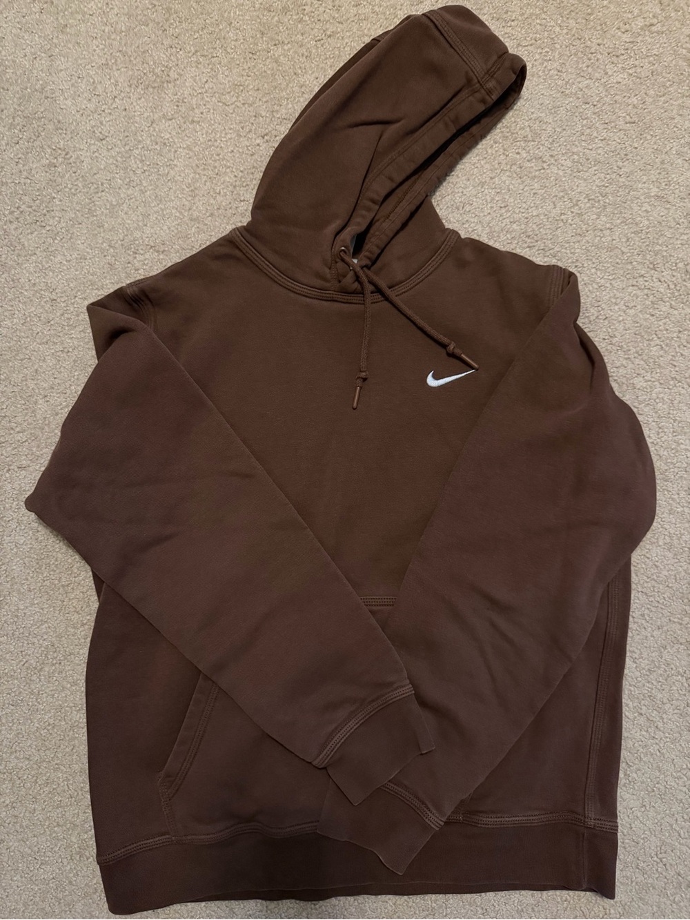 Nike Brown Pullover Hoodie with White Swoosh - Men's